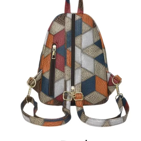 Multicolor Geometric Women’s Backpack~Versatile Convertible Shoulder Tote~NEW - Picture 3 of 7